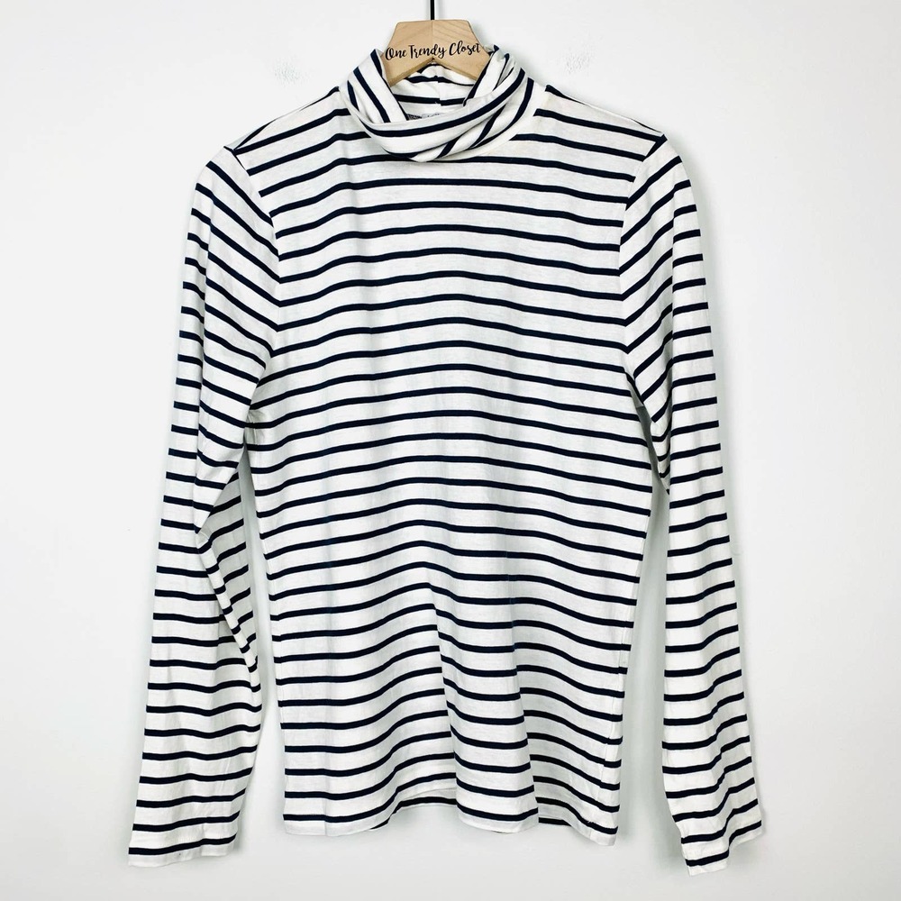 J. Crew Factory Black and White Striped Turtleneck Sweater